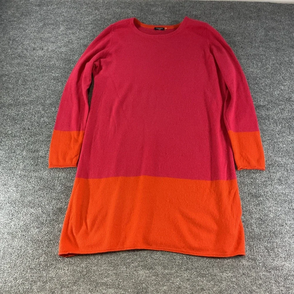 Magaschoni Womens Large 100% Cashmere Sweater Dress Pink Orange Colorblock L